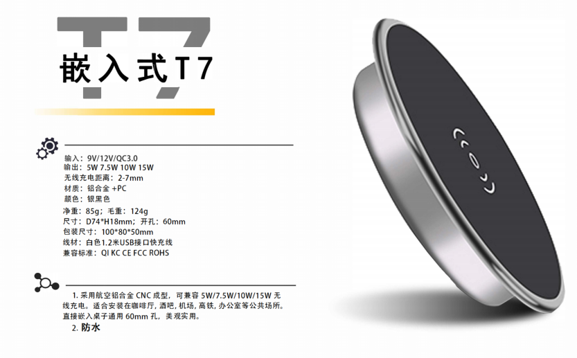 户外防水嵌入式无线充电器 户外防水嵌入式无线充电器